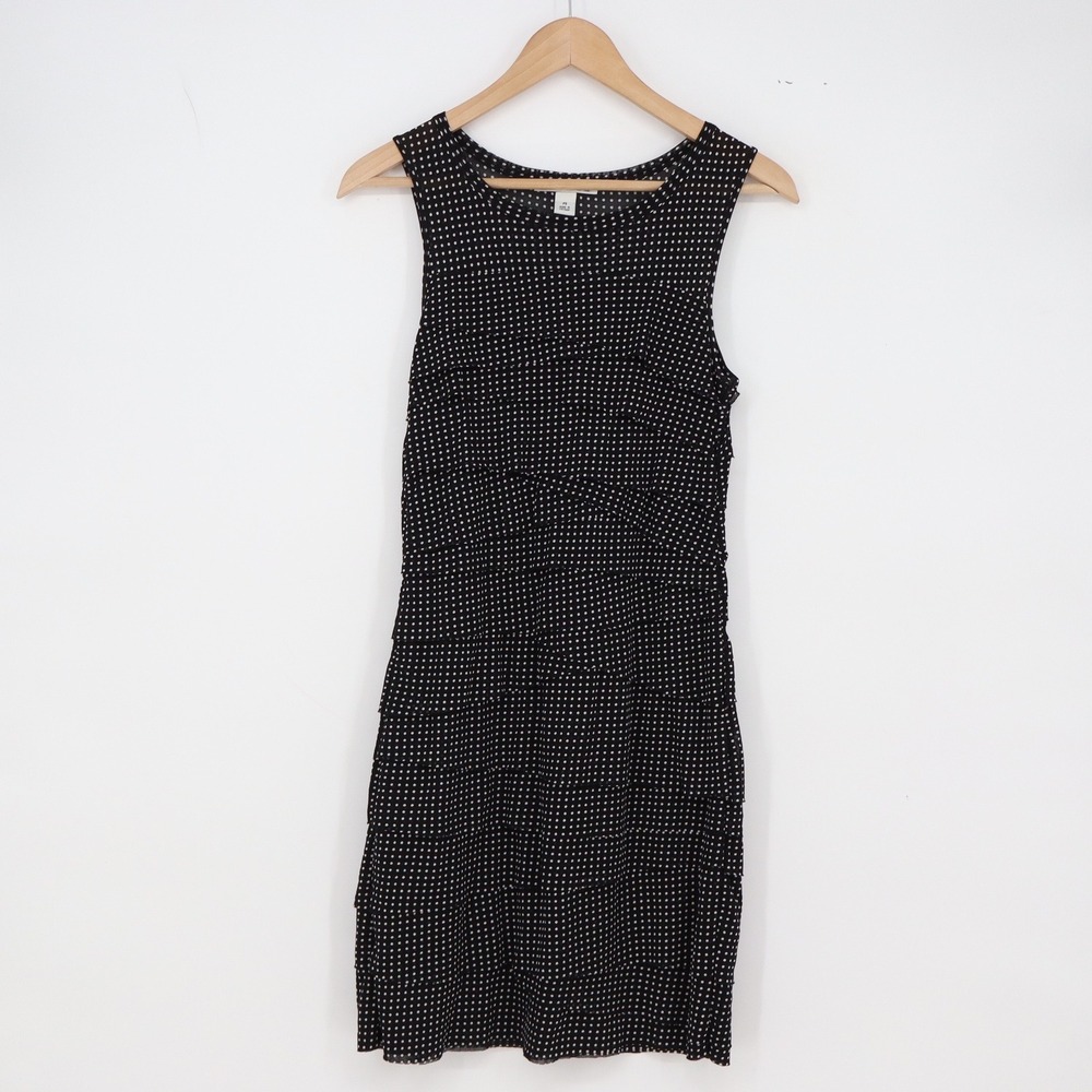 Kenneth Cole Dress Womens PS Tiered Ruffle Polka Dot Black Sleeveless